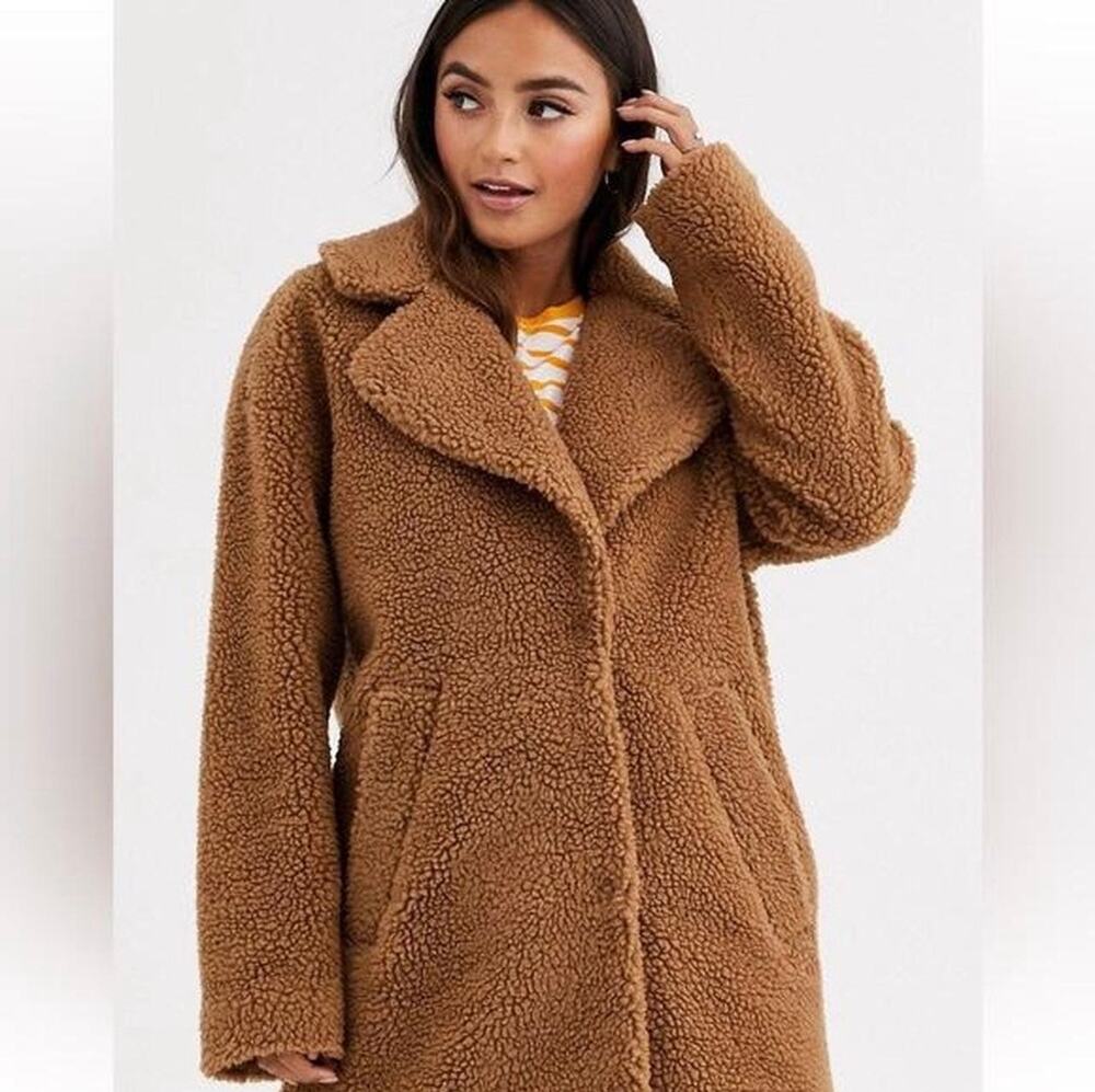 Abercrombie & Fitch The A&F Teddy Coat Large Camel Brown Faux Fur Sherpa